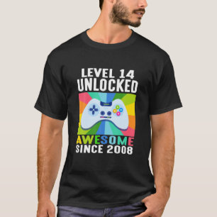 Level 14 Unlocked Colorful Awesome 2008 14Th Birth T-Shirt