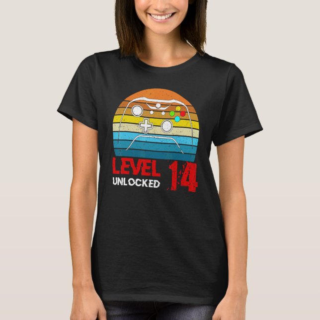 Level 14 Unlocked  Video Gamer 14th Birthday Men W T-Shirt (Front)