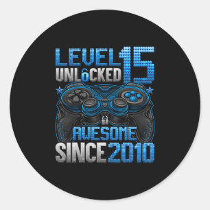 Level 15 Unlocked 15 Year Old Gifts Boys 15th Birt Classic Round Sticker