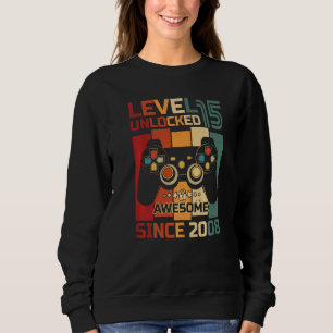 Level 15 Unlocked Awesome 2008 Gamer Boy 15th Birt Sweatshirt