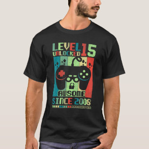 Level 15 Unlocked Awesome 2008 Gamer Boy 15th Birt T-Shirt
