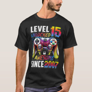 Level 15 Unlocked Awesome Since 2007 15th Birthday T-Shirt