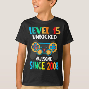 Level 15 Unlocked Awesome Since 2008-15th Birthday T-Shirt