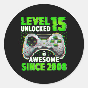 Level 15 Unlocked Video Game 15 Years Old Boy 15th Classic Round Sticker