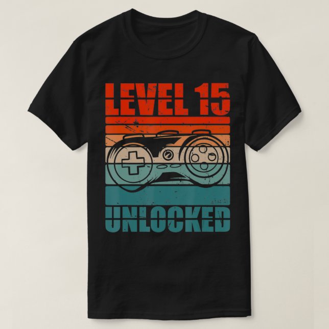 Level 15 Unlocked  Video Gamer Boy 15th Birthday G T-Shirt (Design Front)