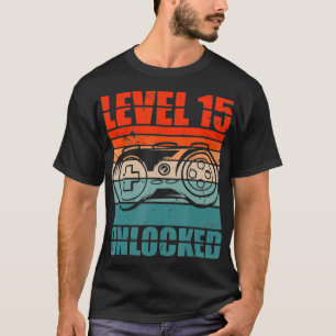 Level 15 Unlocked  Video Gamer Boy 15th Birthday G T-Shirt