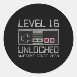 Level 16 Unlocked 16th Birthday 16 Year Old Video  Classic Round Sticker