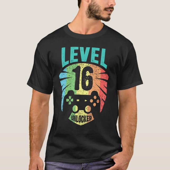 Level 16 Unlocked 16th Birthday Boy Girl Gamer Lev T-Shirt (Front)