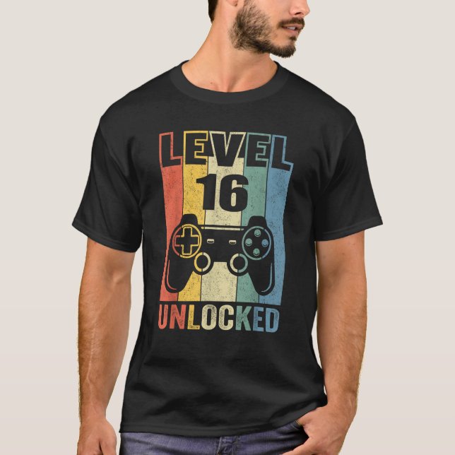 Level 16 Unlocked  16th Video Gamer Birthday Boy G T-Shirt (Front)