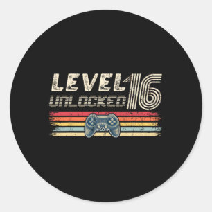 Level 16 Unlocked Video Game 16th Birthday Gamer B Classic Round Sticker