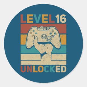 Level 16 Year Old Unlocked 16th Birthday Gamer Classic Round Sticker