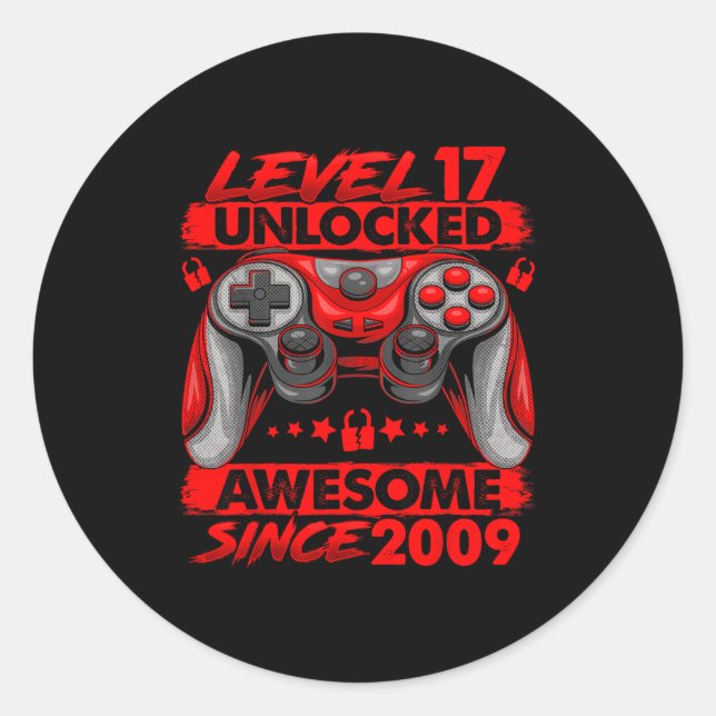 Level 17 Unlocked 17 Year Old Boys 17th Birthday B Classic Round Sticker (Front)
