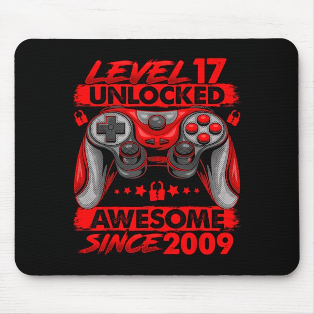 Level 17 Unlocked 17 Year Old Boys 17th Birthday B Mouse Mat (Front)