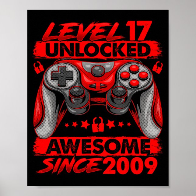 Level 17 Unlocked 17 Year Old Boys 17th Birthday B Poster (Front)