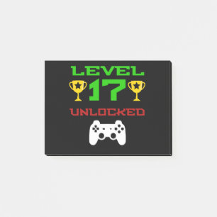 Level 17 Unlocked 17th Birthday Gaming Gift Gamer Post-it Notes