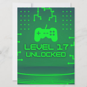Level 17 Unlocked Gaming 17th Birthday Invitation