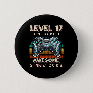 Level 17 Unlocked Video Game 17th Birthday 17 Yr O 6 Cm Round Badge
