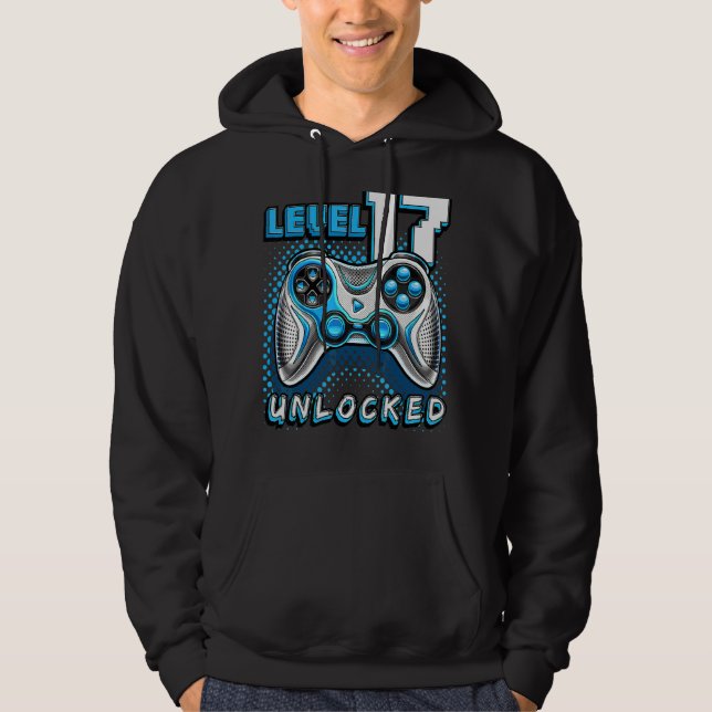 Level 17 Unlocked Video Game 17th Birthday Gamer B Hoodie (Front)