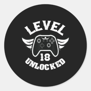 Level 18 Unlocked 18 Birthday Gaming 18 Birthday G Classic Round Sticker