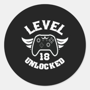 Level 18 Unlocked 18 Birthday Gaming 18 Birthday G Classic Round Sticker