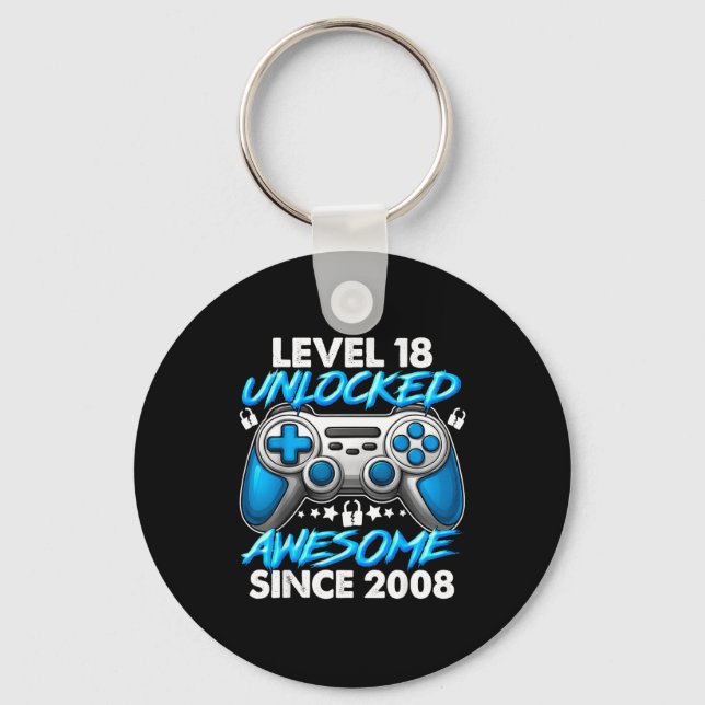Level 18 Unlocked 18 Year Old Boys 18th Birthday B Key Ring (Front)