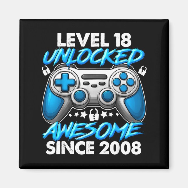 Level 18 Unlocked 18 Year Old Boys 18th Birthday B Magnet (Front)