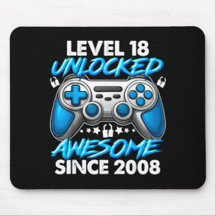 Level 18 Unlocked 18 Year Old Boys 18th Birthday B Mouse Mat