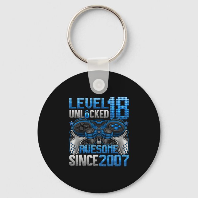 Level 18 Unlocked 18 Year Old Gifts Boys 18th Birt Key Ring (Front)