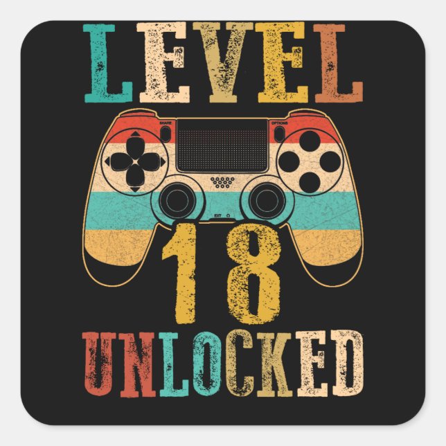 Level 18 Unlocked 18th Birthday Born 2004 Style Square Sticker (Front)
