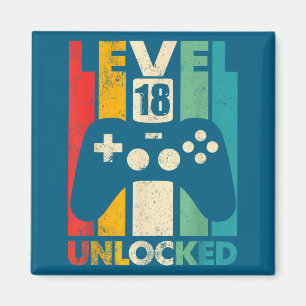 Level 18 unlocked 18th birthday video game retro magnet