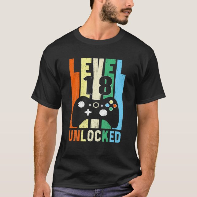 Level 18 Unlocked 18Th Video Gamer Birthday Gift T T-Shirt (Front)