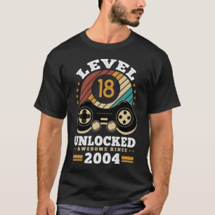 Level 18 Unlocked Awesome Since 2004 Birthday Gif T-Shirt