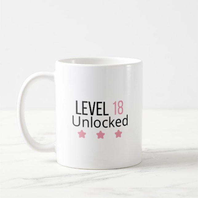 Level 18 Unlocked Pink Birthday Mug (Left)