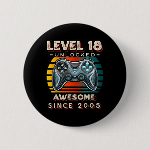 Level 18 Unlocked Video Game 18th Birthday 18 Yr O 6 Cm Round Badge