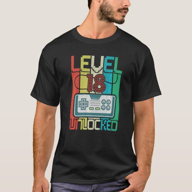 Level 18 Unlocked Video Gamer 18th Birthday T-Shirt (Front)