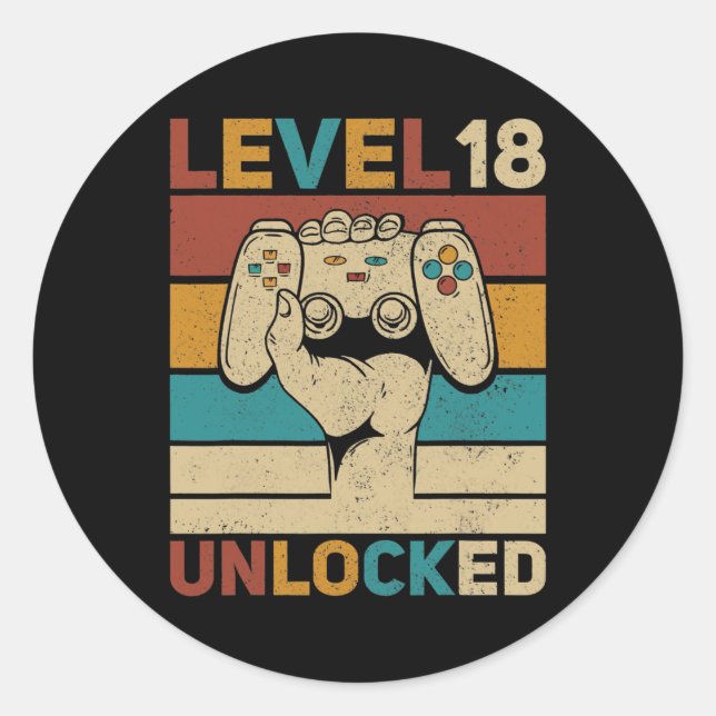 Level 18 Year Old Unlocked 18th Birthday Gamer Classic Round Sticker (Front)