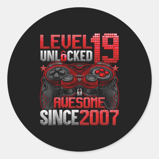 Level 19 Unlocked 19 Year Old Boys 19th Birthday B Classic Round Sticker (Front)