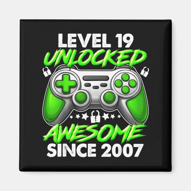 Level 19 Unlocked 19 Year Old Boys 19th Birthday B Magnet (Front)