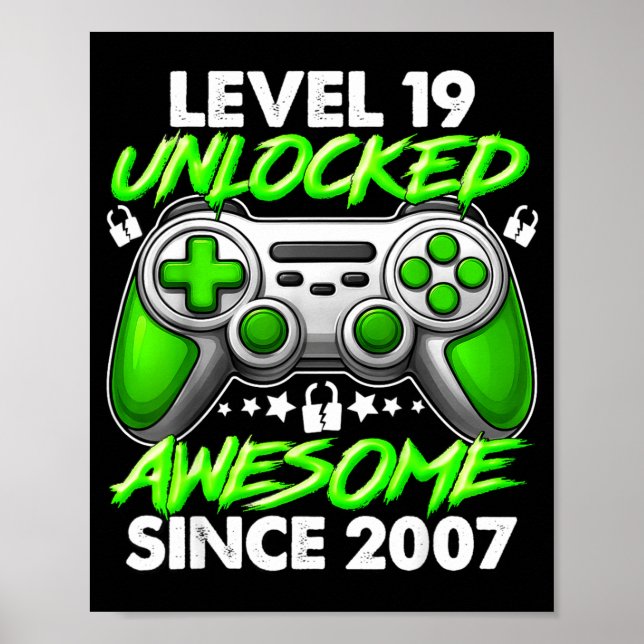 Level 19 Unlocked 19 Year Old Boys 19th Birthday B Poster (Front)