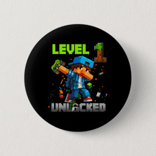 Level 1 Unlocked Funy Birthday Boy Pixel Gamer 1st 6 Cm Round Badge