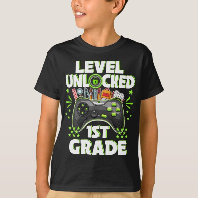 Level 1st Grade Unlocked Back To School First Day  T-Shirt (Front)