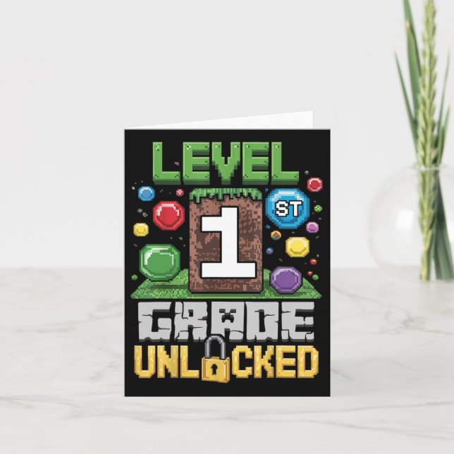 Level 1st Grade Unlocked Video Game First Day Back Card (Front)