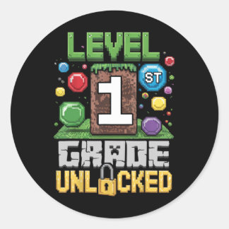 Level 1st Grade Unlocked Video Game First Day Back Classic Round Sticker