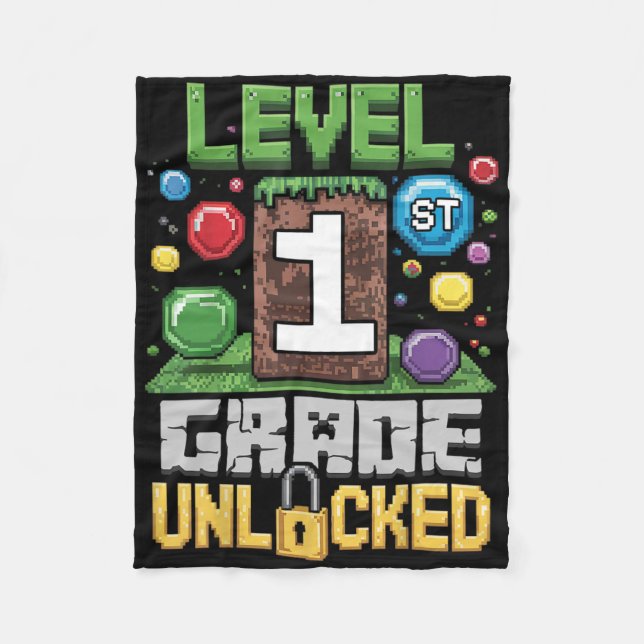 Level 1st Grade Unlocked Video Game First Day Back Fleece Blanket (Front)