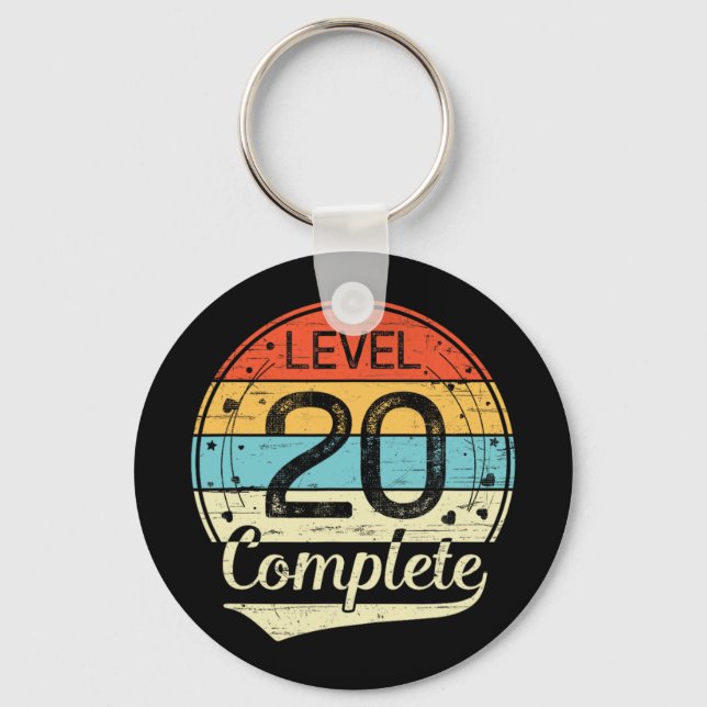 Level 20 Complete Retro 20th Wedding Anniversary T Key Ring (Front)
