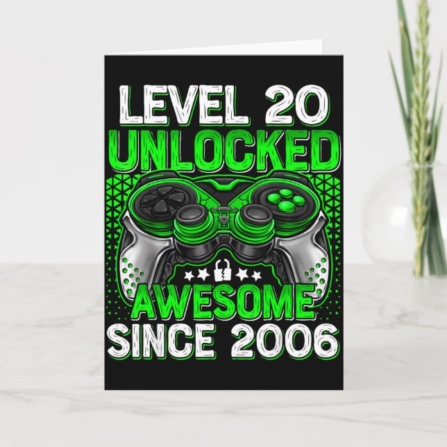 Level 20 Unlocked 20 Year Old Boys 20th Birthday B Card (Front)