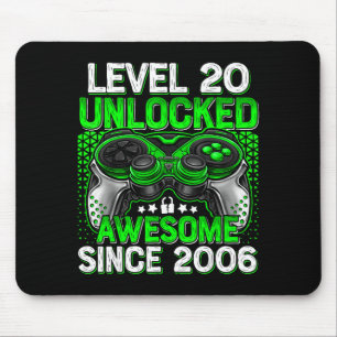 Level 20 Unlocked 20 Year Old Boys 20th Birthday B Mouse Mat
