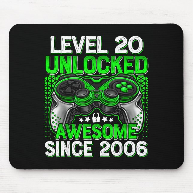 Level 20 Unlocked 20 Year Old Boys 20th Birthday B Mouse Mat (Front)