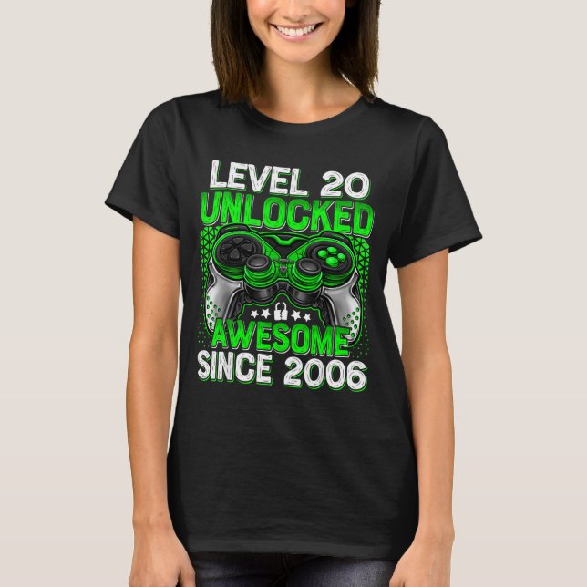 Level 20 Unlocked 20 Year Old Boys 20th Birthday B T-Shirt (Front)