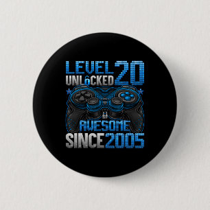 Level 20 Unlocked 20 Year Old Gifts Boys 20th Birt 6 Cm Round Badge